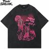 Men Washed Black TShirt Harajuku Streetwear Anime Cartoon Graphic T Shirt Cotton Retro Tshirt Hipster Tops Tees Unisex YK