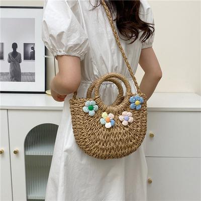 Handmade Straw Women's Large Capacity Basket Wicker Shoulder Woven Crossbody Beach Bag