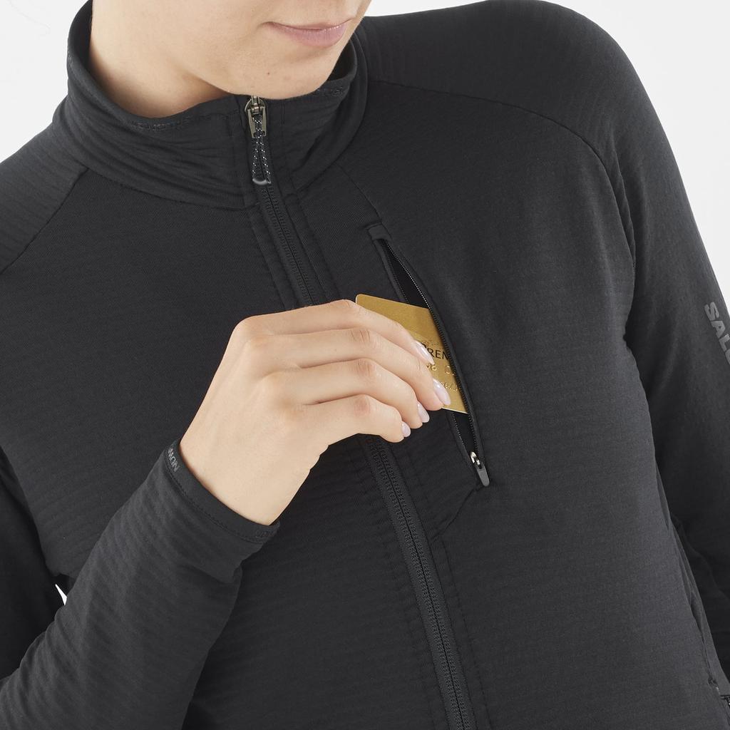 Salomon Essential Lightwarm Stand Collar Solid Long Sleeve Jacket Women jackets Deep-Black LC2225100