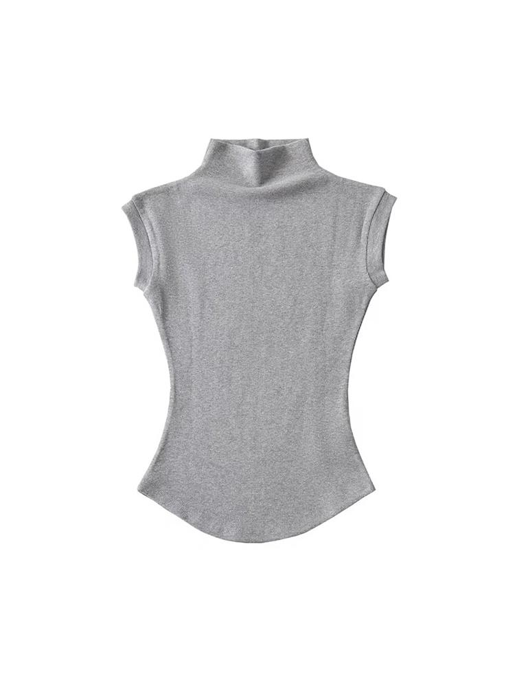 Sexy Turtleneck T-Shirts For Women Sleeveless Solid Slim Fit Pullovers Female Summer Fashion Casual Tees Shirts Basics Tees Chic