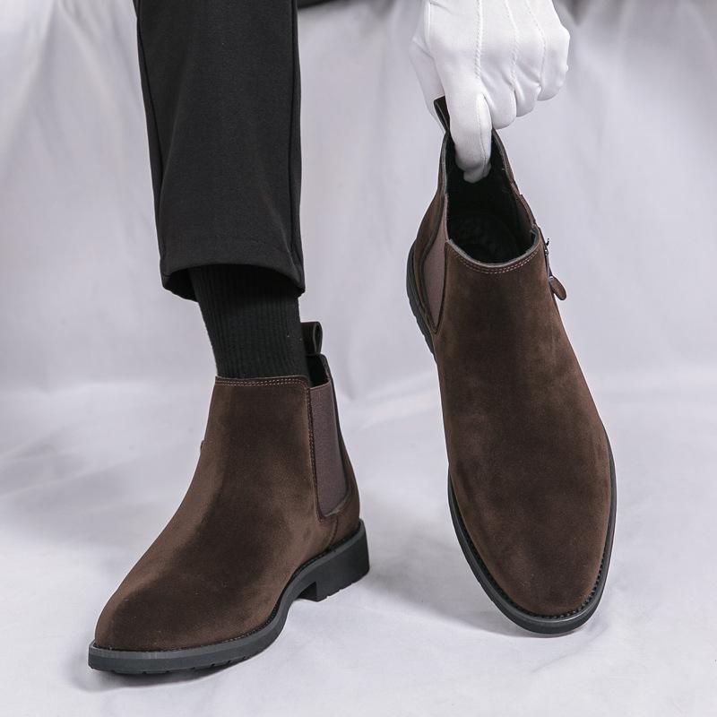 Chelsea Boots Herren Herbst und Winter Wildleder Kurzstiefel modische Retro High-Top Plateau Lederstiefel neue britische Art Lederschuhe