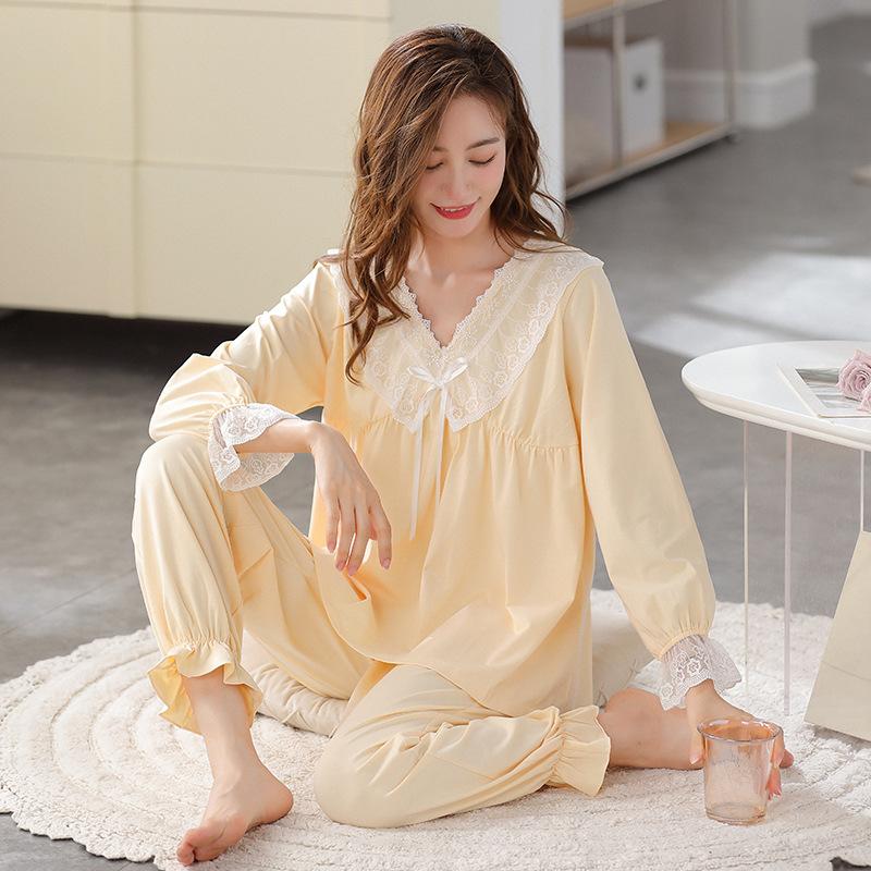 Princess Style Pajamas Women'S Pure Cotton Long-Sleeved Pullover Autumn And Winter Loose Loungewear Women'S Sweet And Cute Suit