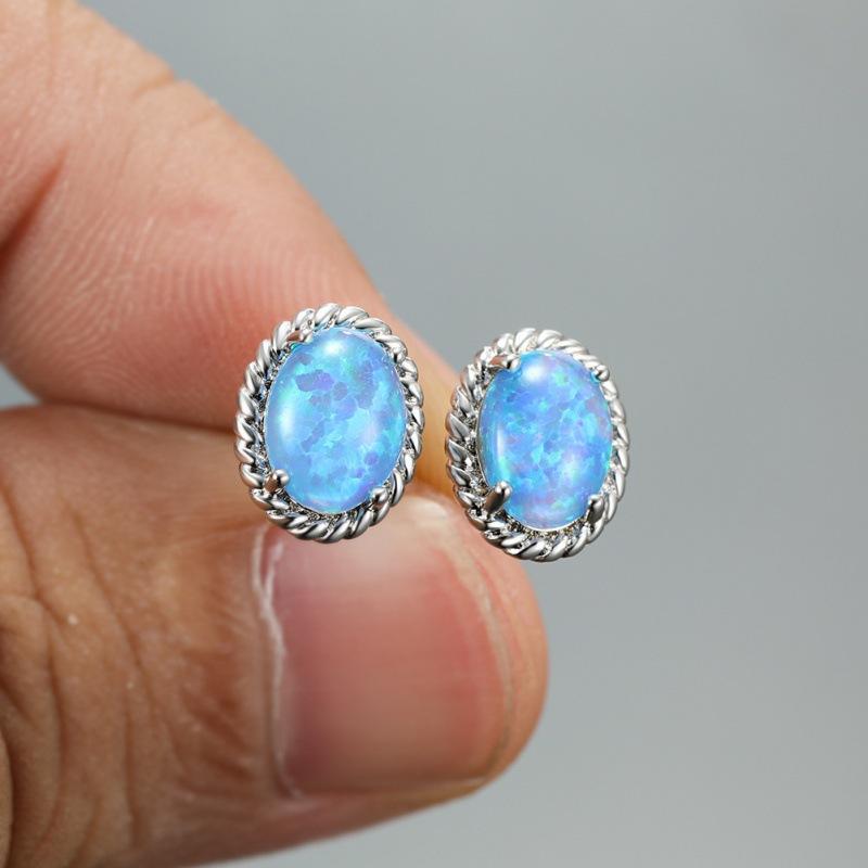 Twist Oval Opal Stud Earrings Versatile Vintage Versatile Earrings