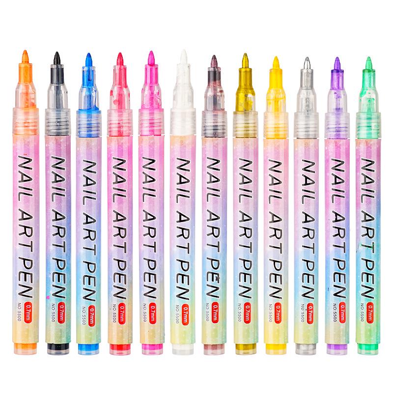 12-Color Acrylic Nail Art Marker Set - Quick-Drying, Nail Salon Painting & DIY Flower Liner Pen.