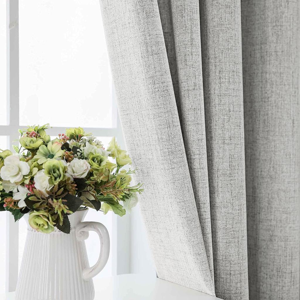 2PC plain linen solid color 100% blackout curtain, comes with curtain straps, suitable for decorating living room and bedroom