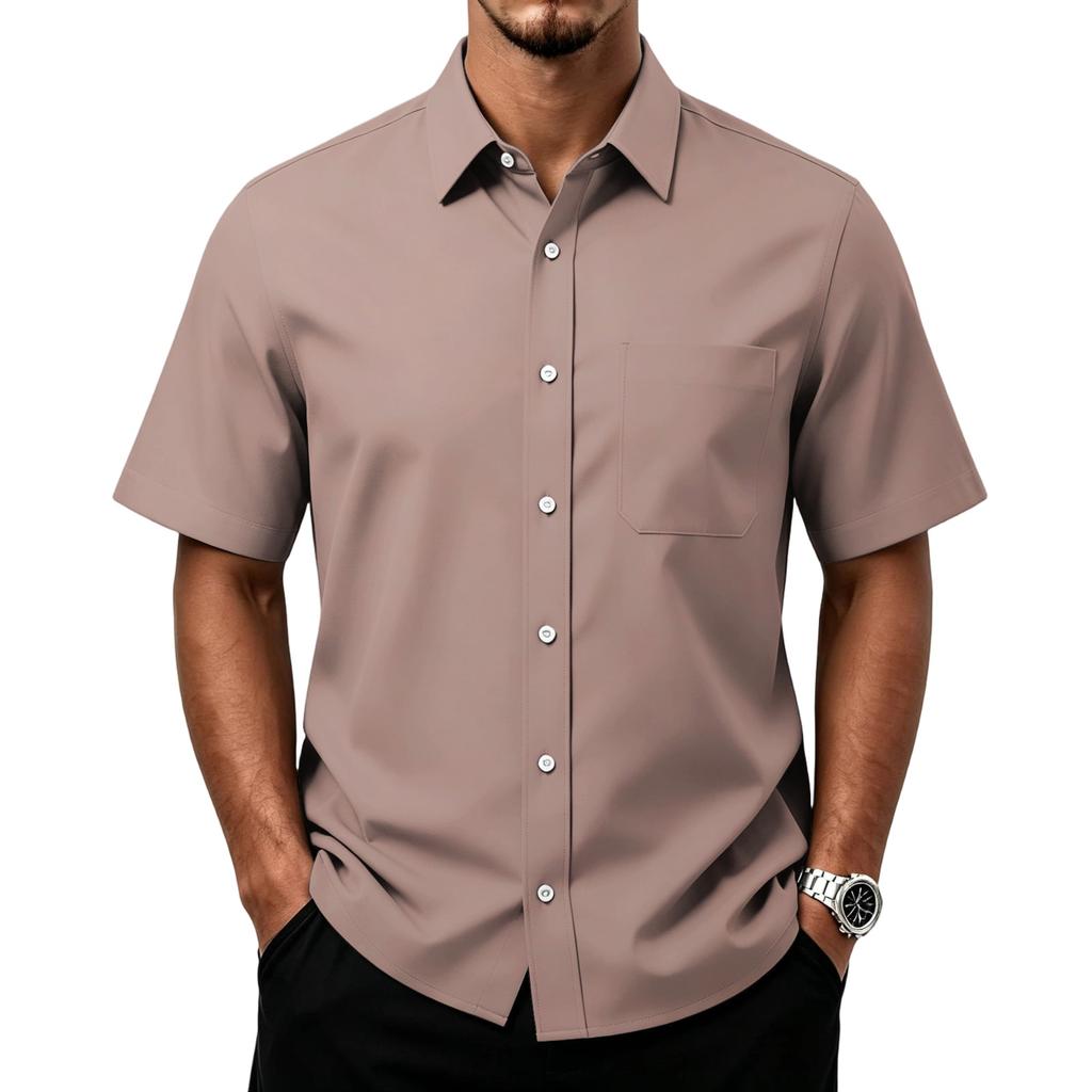 Men's Casual Short Sleeve Button Down Shirt with Chest Pocket Lightweight Breathable Fabric Relaxed Fit Summer Top
