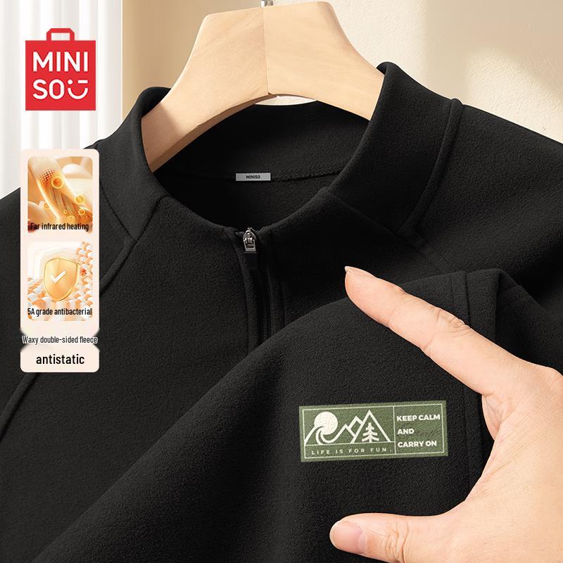 MINISO Men s Relaxed Fit Double-Sided Fleece Lined Thermal Long Sleeve T-Shirt (2025 Winter Collection) XL