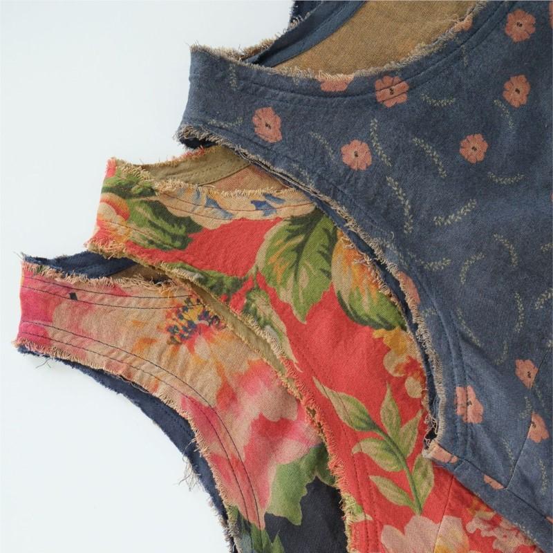 Johnature Frauen Vintage Unregelmäßige Druck Floral Tank Oansatz Ärmellose Doppel Baumwolle Weiche Kleidung Sommer Frauen Tank Top