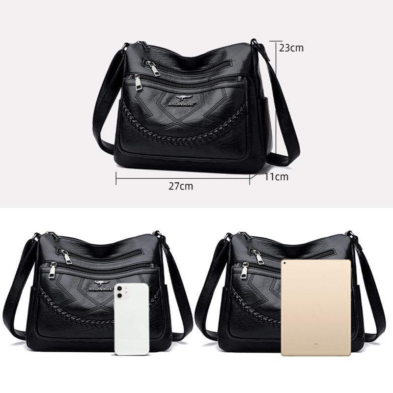 New Middle-aged Mother Bag Simple and Fashionable Retro Shoulder Bag Soft Leather Large-capacity Multi-layer Zipper Pocket Crossbody Bag