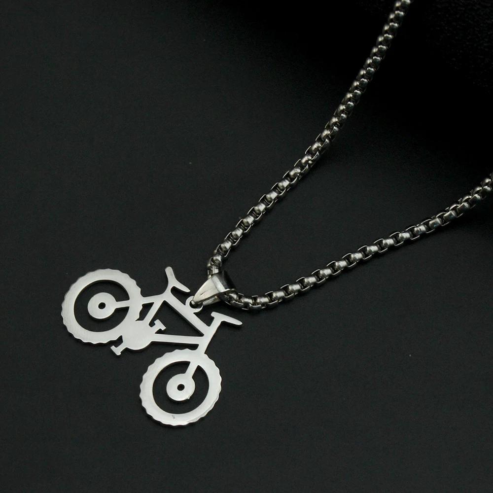 Collier pendentif vélo pour femme homme couleur argent Choker Collier pendentif en acier inoxydable Accessoires de bijoux de fiançailles Cadeau