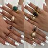 INS Hong Kong Style Retro Gemstone Open Ring Set Light Luxury Simple Irregular Ring