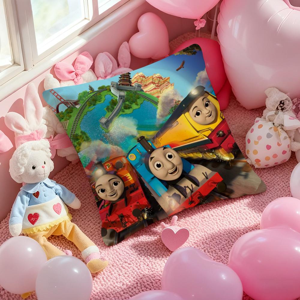 T-Thomas The Train Pillow Case Soft Plush Fabric Double-Sided Printed Cushion Cover Warm Winter Sofa Pillow Case