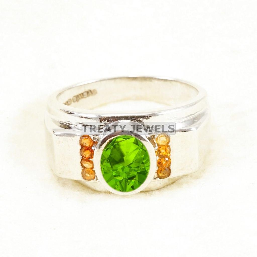 Peridot Oval Cut Gemstone With 925 Sterling Silver Ring For Men's #B487 JL375683948514
