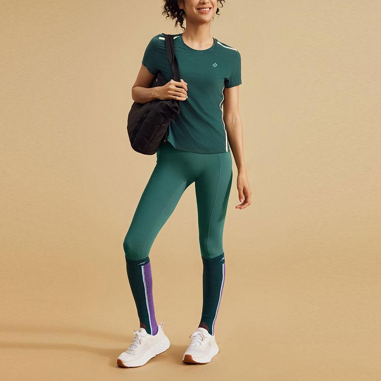Skechers Solid High-Waisted Straight Leg Sports Leggings Women Leggings Green P224W139-04FQ