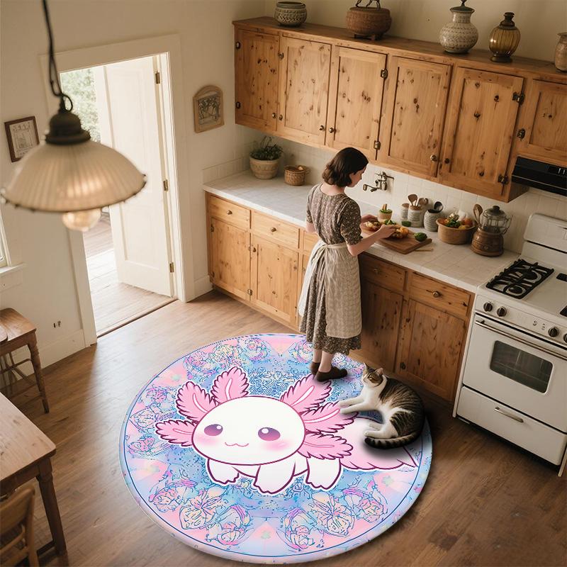 Tappeto Rotondo Axolotl e Camaleonte, Tappeto per Soggiorno Camera da Letto Divano Sala Giochi Decorazione, Tappetino Antiscivolo