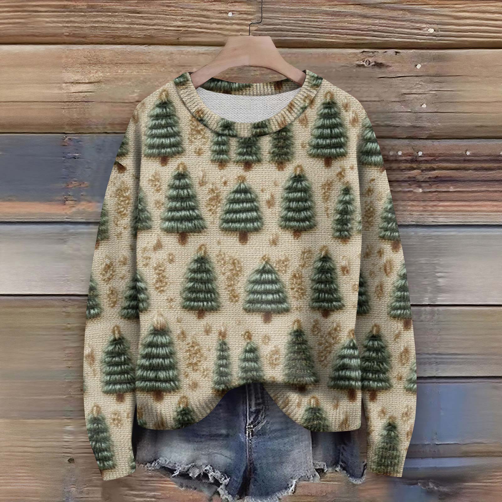 

Long Sleeve Pullover Sweaters For Women O Neck Casual Cute Printing Knit Oversized Sweater M