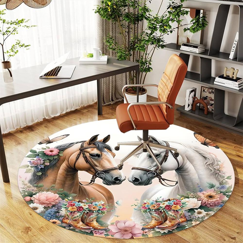 1 Stück Pferd Floral Runder Stuhlmatte Teppich - Rutschfest, Fußmatte für Büro, Schlafzimmer und Innenraumdekoration c1125305
