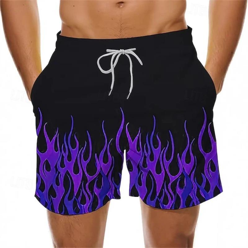 

Hawaiian Style Beach Shorts For Men Flame Graphic 3D Print Board Shorts Summer Casual Drawstring Waist Party Beachwear Bottoms XL