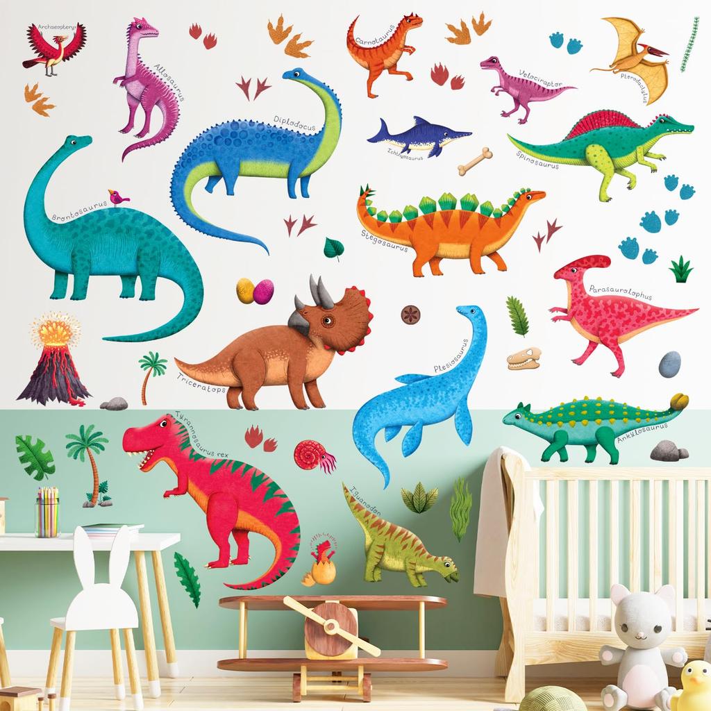 DECOWALL Dinosaur Wall Stickers Dinosaur Stickers for Wall Easy Application Glow-in-the-Dark - Luminous, Glow-in-the-Night Kids' Rooms, Boys'