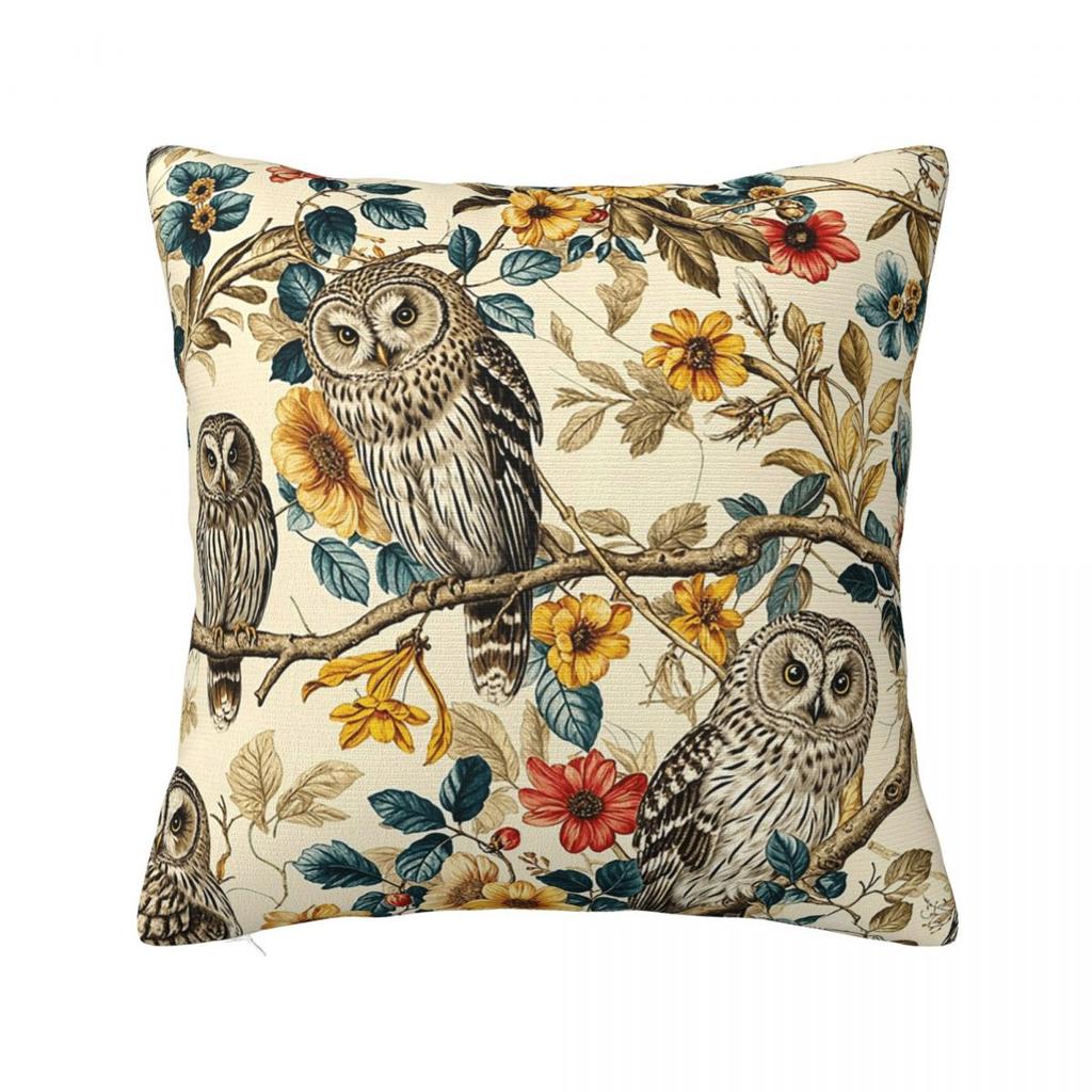 Retro Floral Owl Bird Square Pillowcase Cushion Cover Pillow Case Throw Pillow Cover for Home Bedroom Car