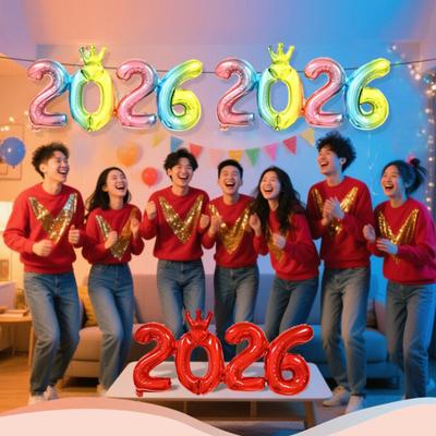 Mehrfarbig 2026 Zahlenballons 16 Zoll Krone Folienballons Silvester Weihnachten Abschlussfeier Geburtstagsfeier Dekoration