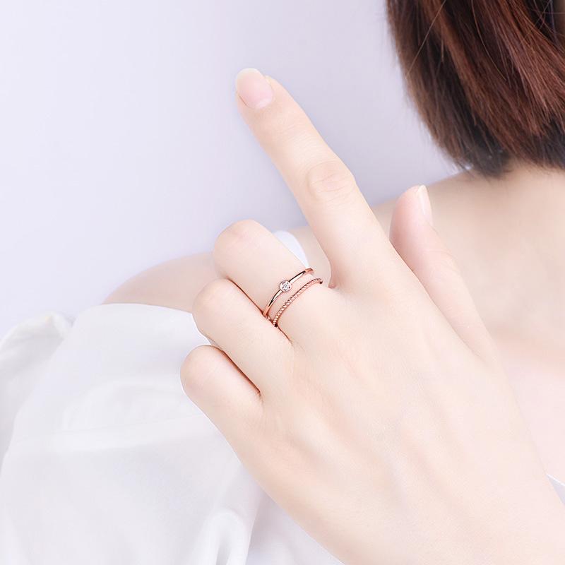 Ladies Two Layer Crystal Adjustable Open Rings Jewelry