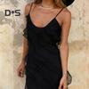 Women Evening Dress Low-cut V Neck Backless Sleeveless Spaghett Strap Split Hem Patchwork Slim Fit Floor Length Solid Color Cocktail Prom Party Maxi