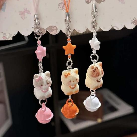 Bag Pendant Resin Star Cat Design Keychain with Bell Sound Mobile Phone Lanyard Stress Relief Hanging Buckle Lightweight Bag Hanger