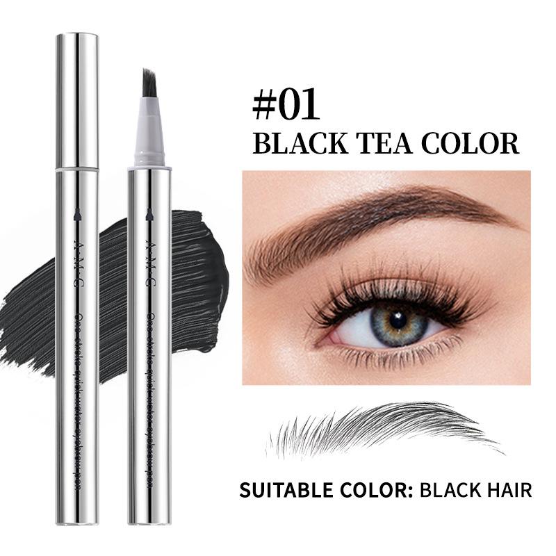 A.M.G Liquid Eyebrow Pen Natural Microblading Brow Long-Lasting Smudge-Proof 01 Dark Brown Black