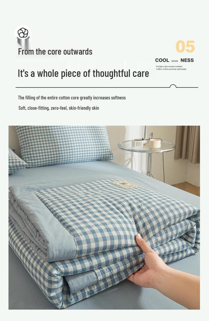 Class A Xinjiang Cotton Summer Quilt - Water-Washed, MUJI Style, Air Conditioning Thin Quilt, Machine Washable, Dormitory-Ready.