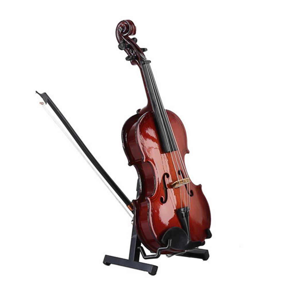 Playable Tiny Violin Figurine Multi-Purpose Miniature Musical Instrument Wooden Handmade Violin Model Home Decorative Ornaments