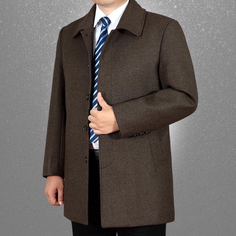 Men's Classic Wool Coat - Mid-Length, Thickened Cashmere for Autumn/Winter, Ideal for Middle-Aged & Elderly.