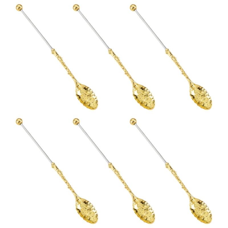 Creative DIY Coffee Stirring Spoons with Beaded Design Durable Alloy Construction Set of 6 Handmade Kitchen Tool