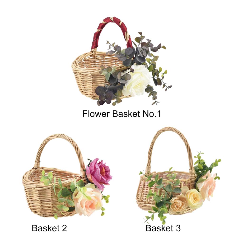 Flower Basket Rural Elegant Hand Woven Wicker Flower Girl Basket for Wedding Home Picnic