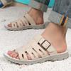 Men Black Leather Slippers Flats Summer Brown Outdoor Sandals Outdoor White Beach Shoes Over Sized 46 47 48