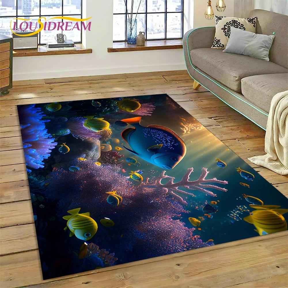 3D Podmořský svět Mořské dno Kreslený koberec s delfínem Koberec pro obývací pokoj Ložnice Domácí dekorace, Protiskluzová dekorace na pohovku Dárek Dítě