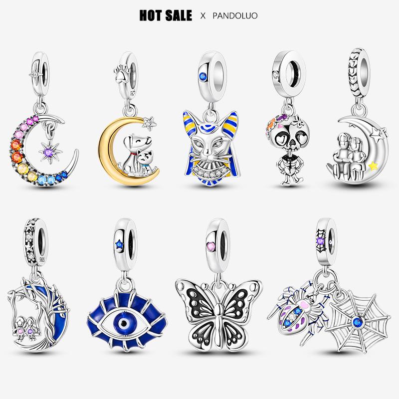 

Original New in Moon Shape Animal Charm Beads Fits Bracelet For Women 925 Silver Pendant Bead DIY Jewelry Hot Gift