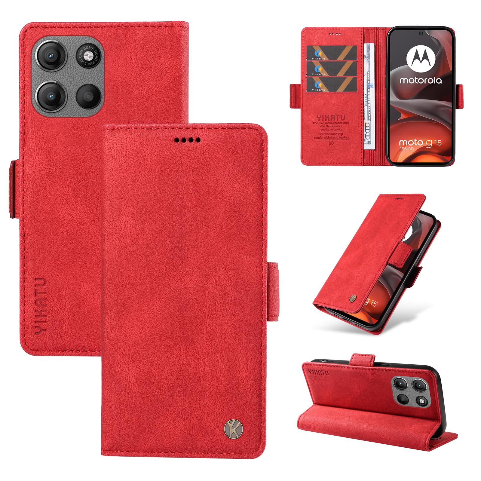 

For Motorola Moto G15 4G Leather Case YIKATU YK-005 Skin-touch Feeling Wallet Phone Cover B