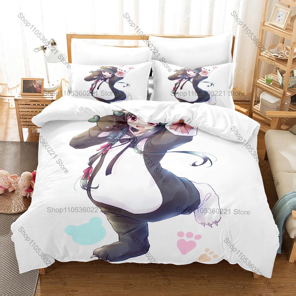 Cool Personality Anime Kuma Kuma Kuma Bear Bedding Set New Duvet Cover Pillowcase Polyester Bed Linen Kids Adults Gift