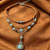 Bohemian Style Pendant Necklace Blue Chain Jewelry Simple Stack  Beach Choker  Party Wear