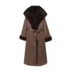 Womens Faux Fur Reversible Coat With Belt Long Winter Outerwear Street Style Oversized