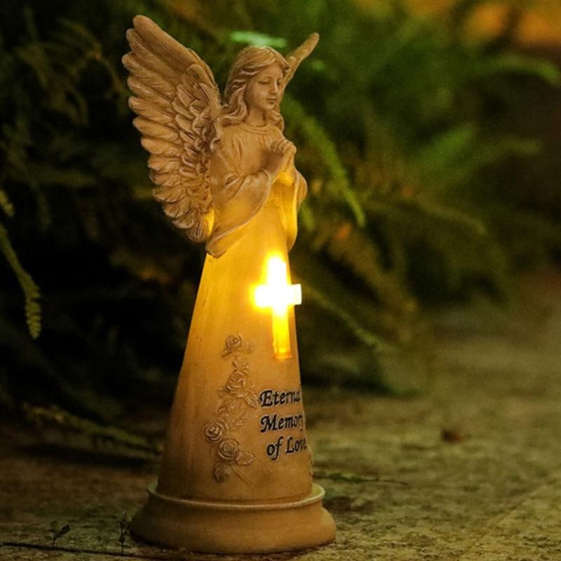Statui Înger Grădină Rășini Decorațiuni Exterioare, Figurine Îngeri Solare Luminoase pentru Decorațiuni Grădină Curte Artă Cadou Comemorativ