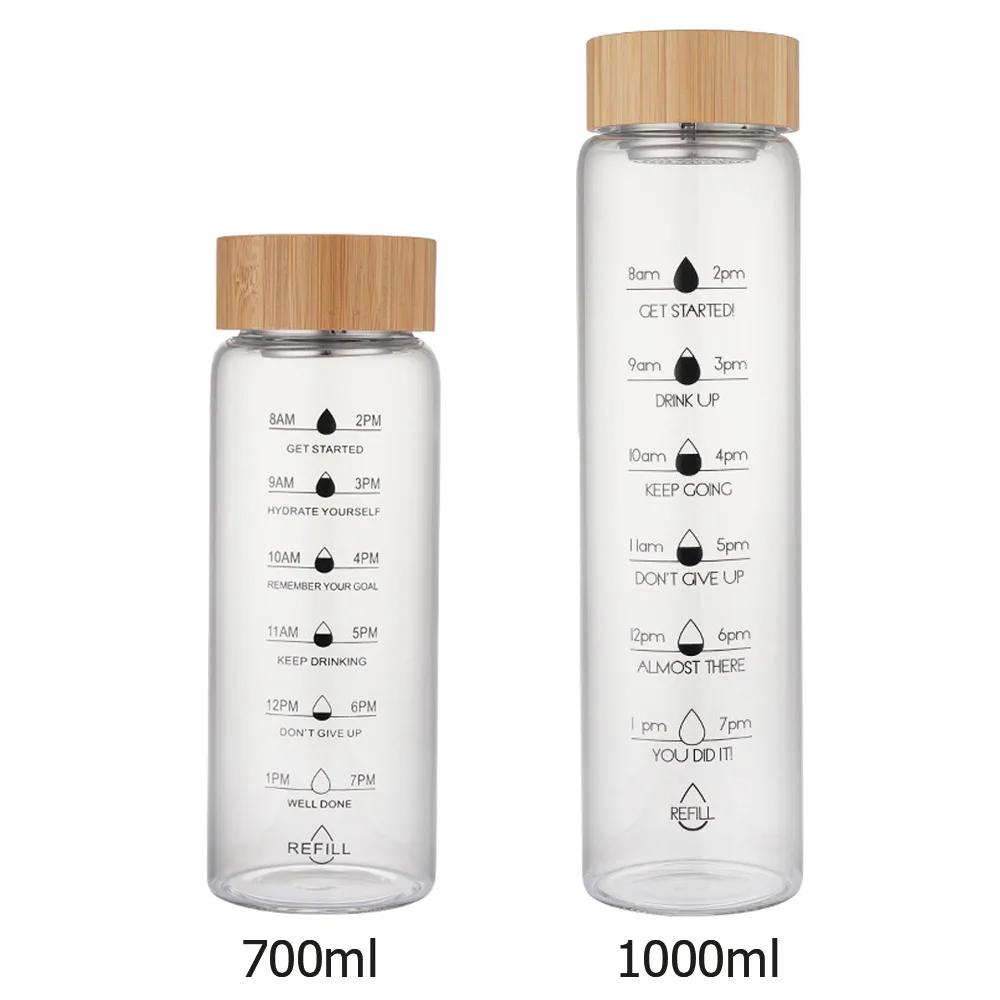 700/1000ml Large-capacity Glass Cup High Borosilicate Bamboo Lid Time Scale Portable Water Cup Tea Cup Accompanied By Gift Cups