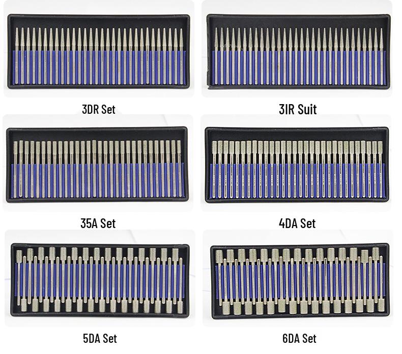 Banglun Diamond 3mm Alloy Grinding Head Set: Jade Carving, Cylindrical, Conical, Ball Needles