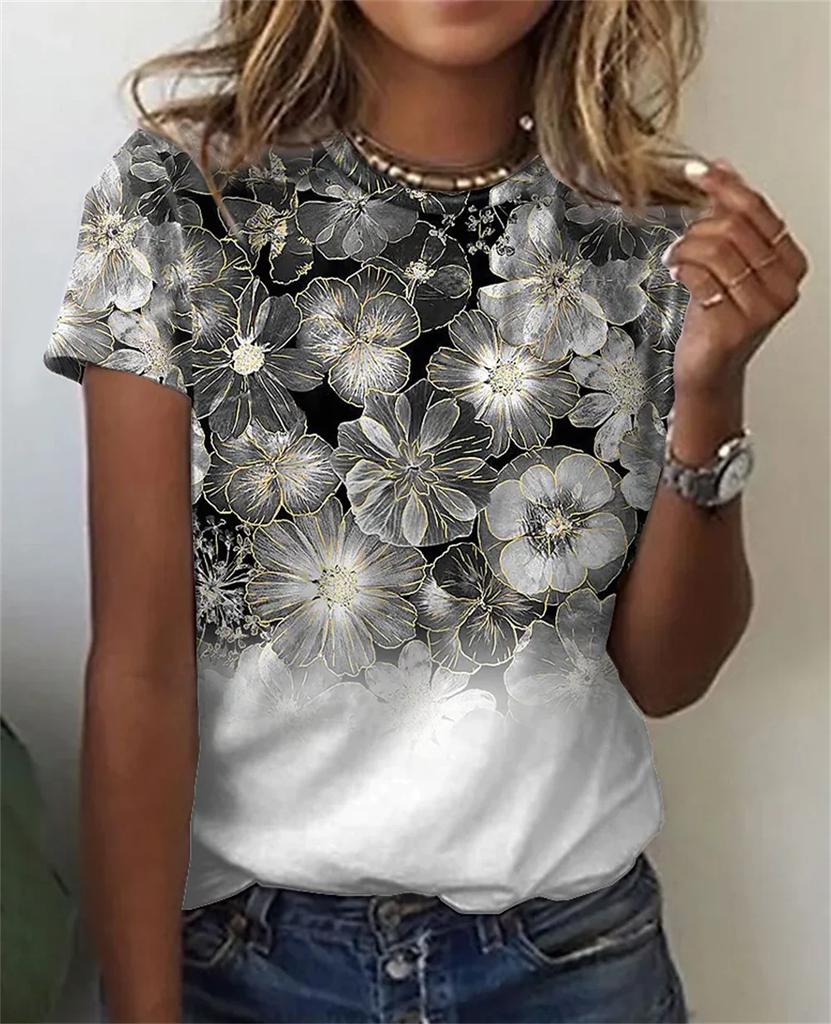 Women's T-shirt Summer Fashion Short ops 3D Floral Print O-neck Casual T Shirt For Women's Y2k Clothes