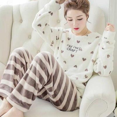 Women Warm Flannel Pajamas Long-sleeved Coral Fleece Sleepwear