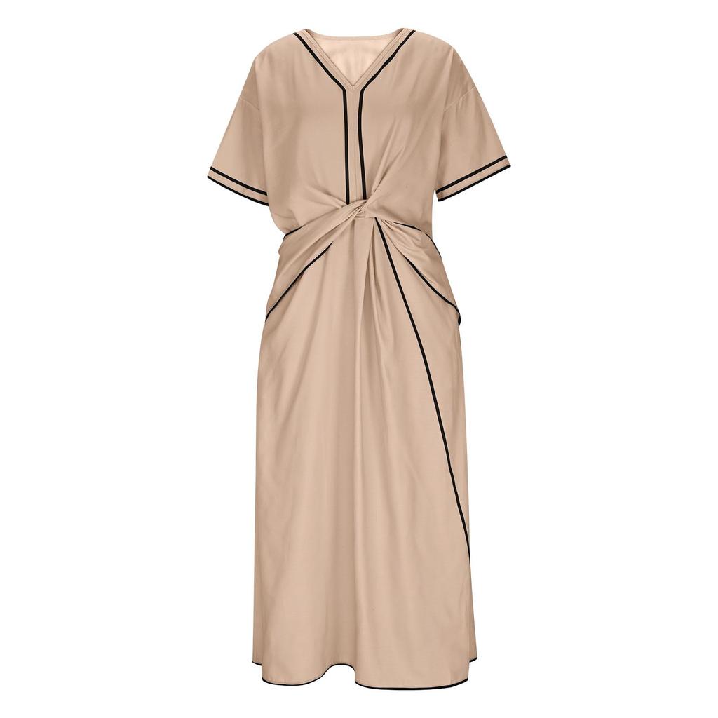 Dam Sommarklänning Kortärmad V-ringning Volang Casual Lös Långklänning