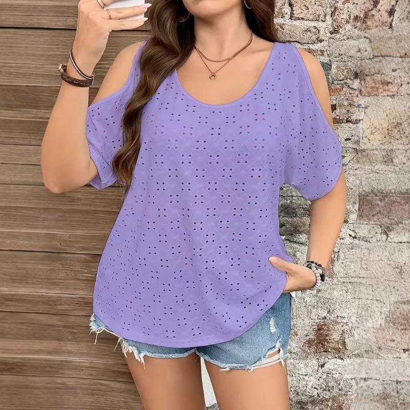 European and American women's clothing, independent station spring and summer new solid color off-the-shoulder hollow T-shirt women