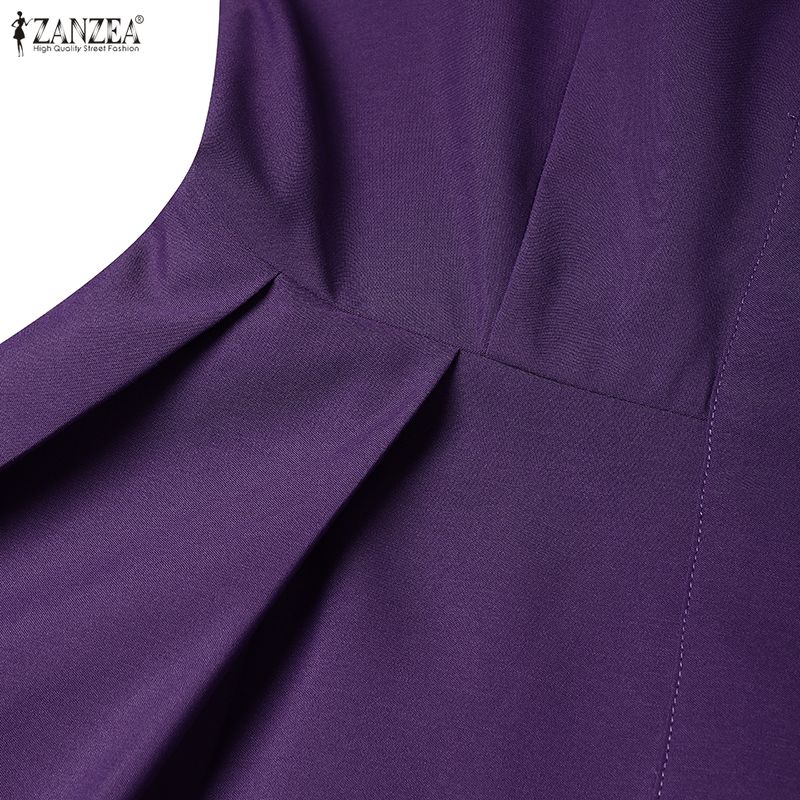 ZANZEA Women Casual Turn Down Collar Long Sleeve Long Dress