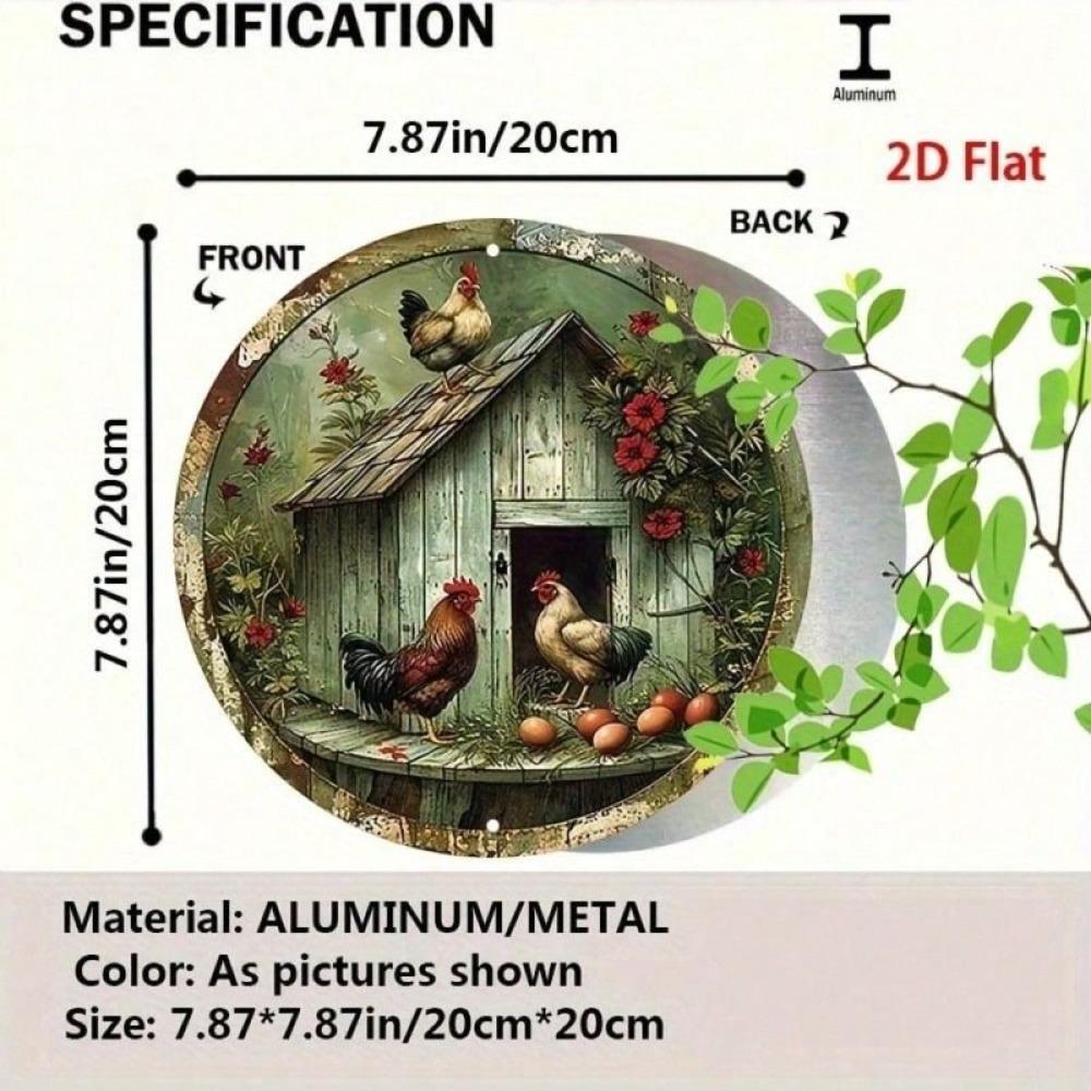 Vintage Metal Rooster Wall Art Round Tin Sign 20cm Rustic Farmhouse Decor for Kitchen Bar Cafe
